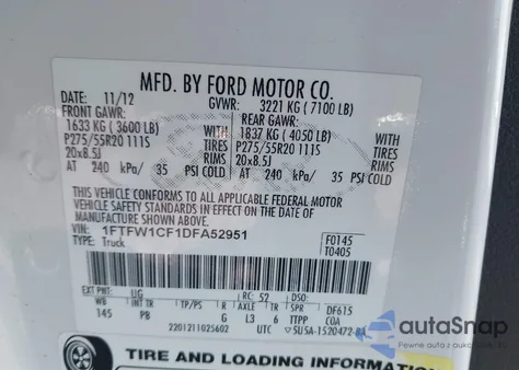 2013 Ford F-150 Platinum from USA, damaged, VIN 1FTFW1CF1DFA52951